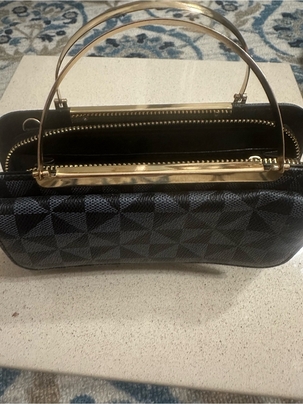 Black & Gray Geometric Top Handle Wallet Clutch
